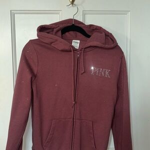 PINK Embellished Zip up Hoodie